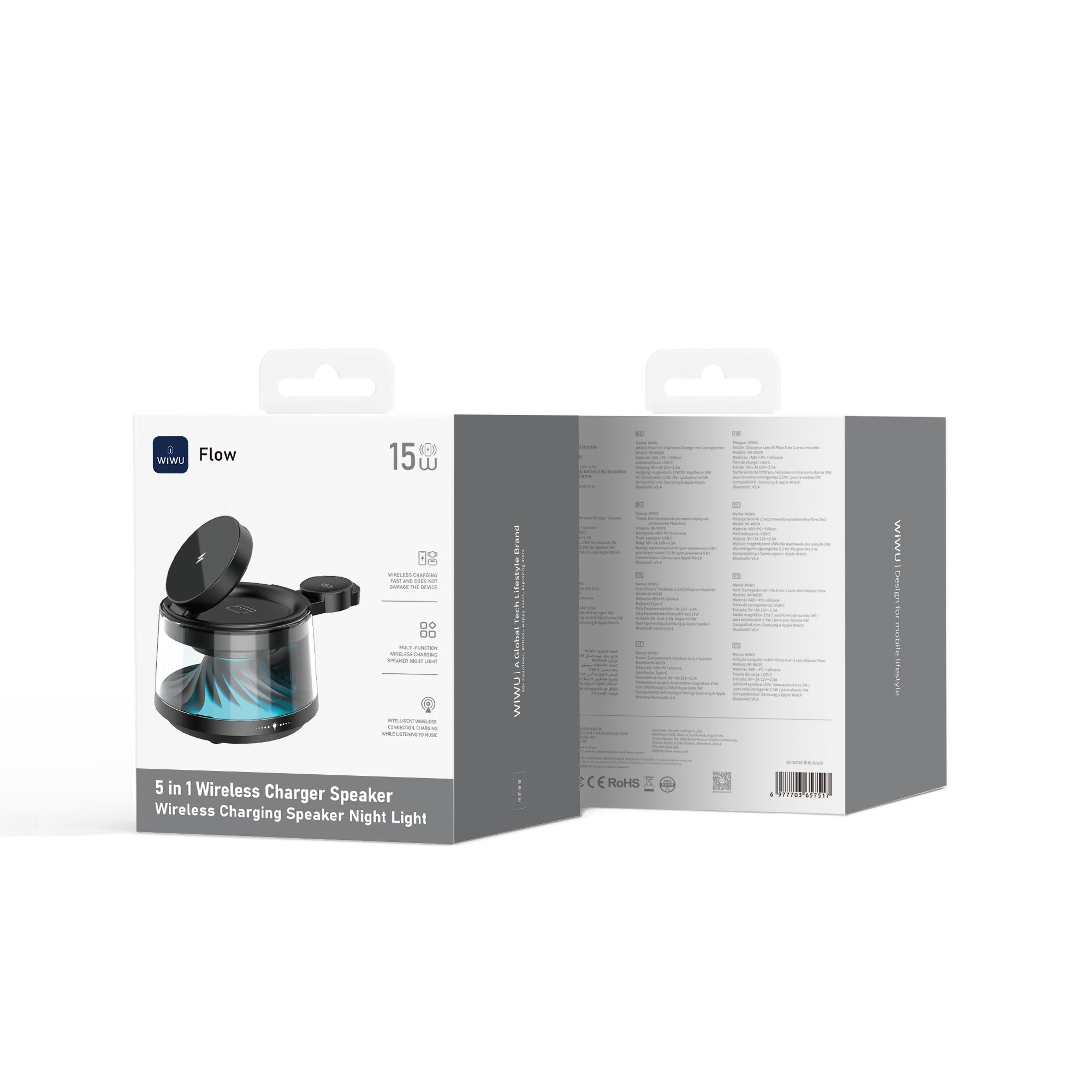 WiWU Flow 5 in 1 Wireless Charger with ambient light & speaker Wi-W039