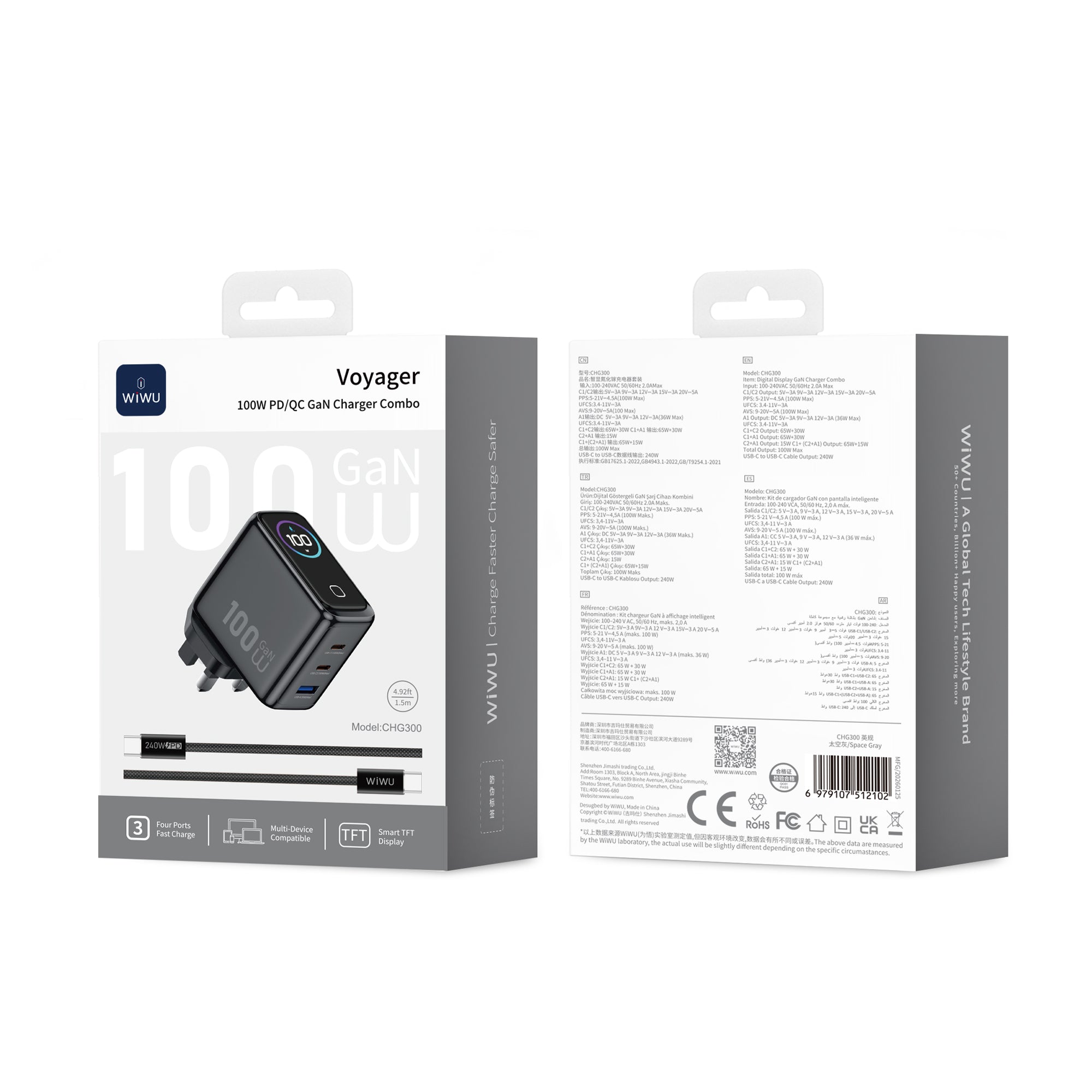 WiWU Voyager 100W PD/QC GaN Charger Combo CHG300