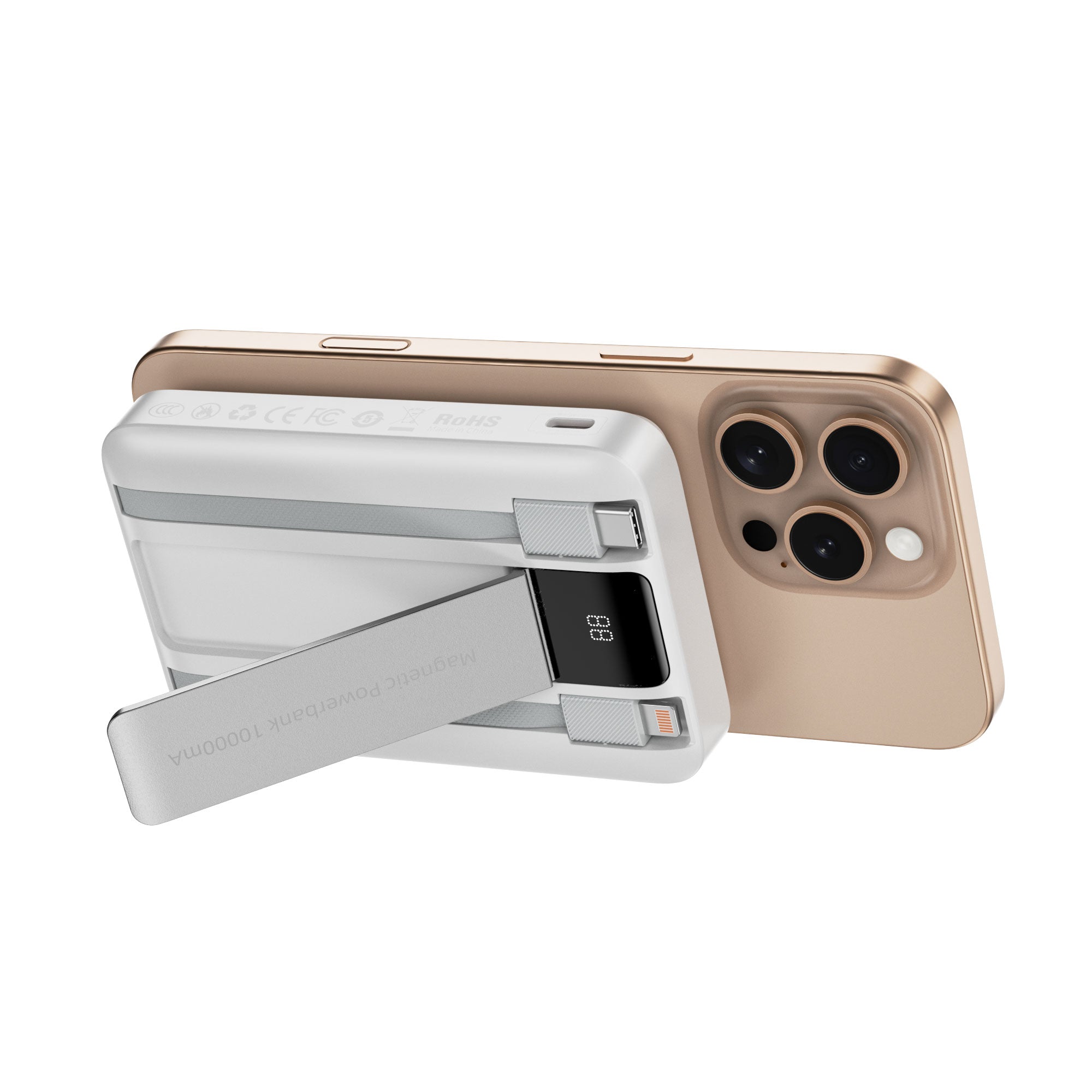 WiWU Wi-P061 10000mAh Power Bank Built in C L Cables PD 20W 225W Fast Charging 15W Wireless Phone Stand LED Display for iPhone Android Watch Earbuds