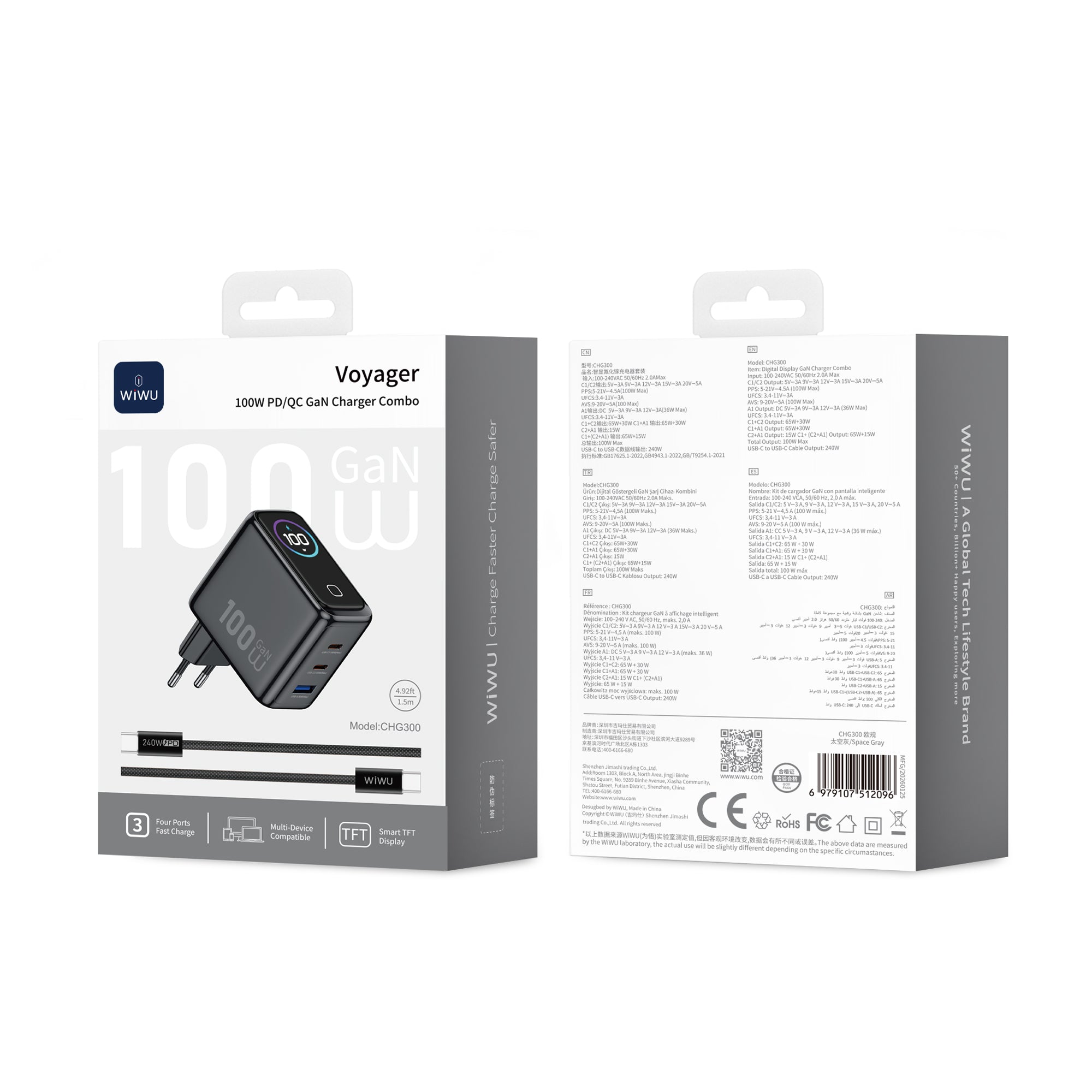 WiWU Voyager 100W PD/QC GaN Charger Combo CHG300