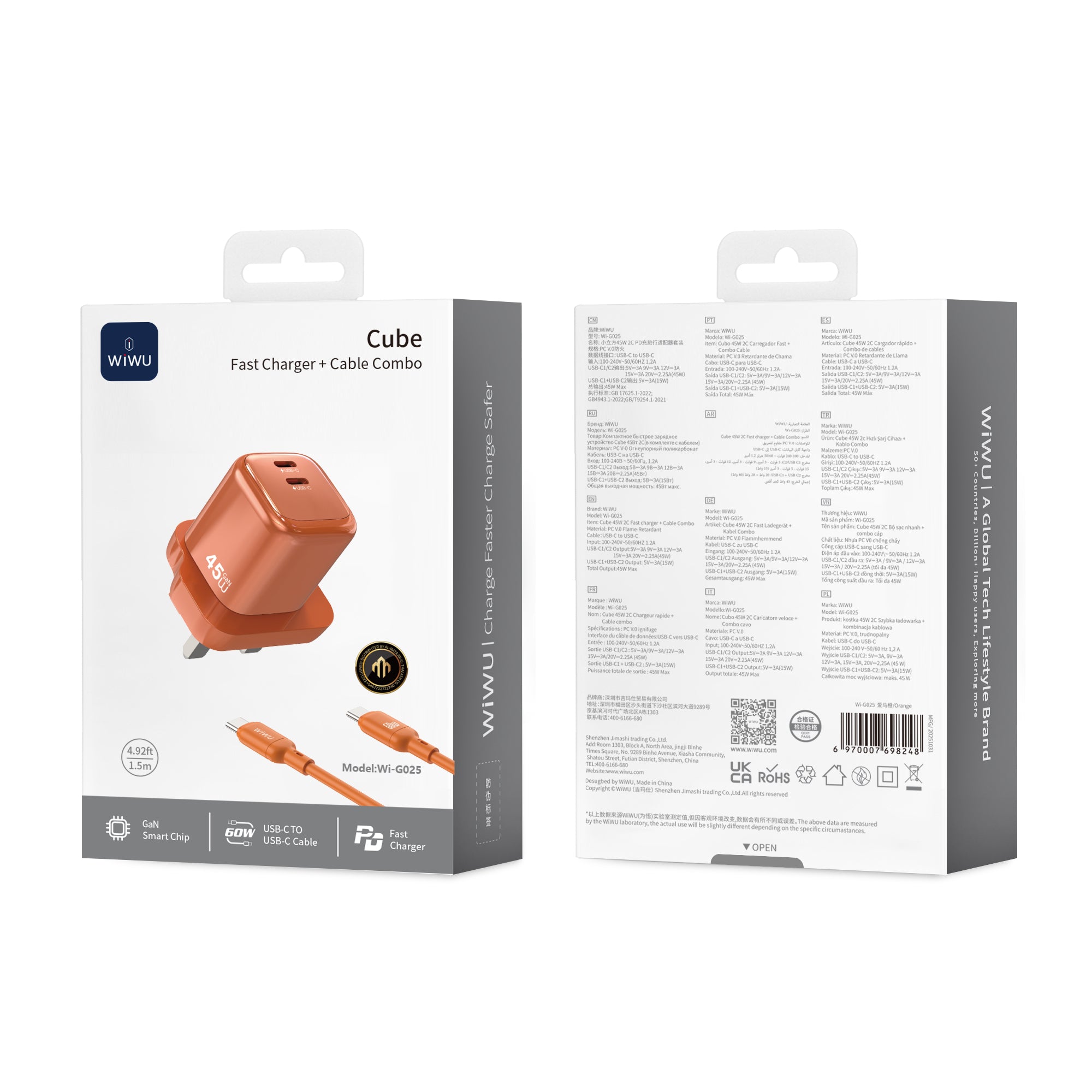 WiWU Cube 45W 2C PD Fast Charge Travel Adapter Combo Wi-G025