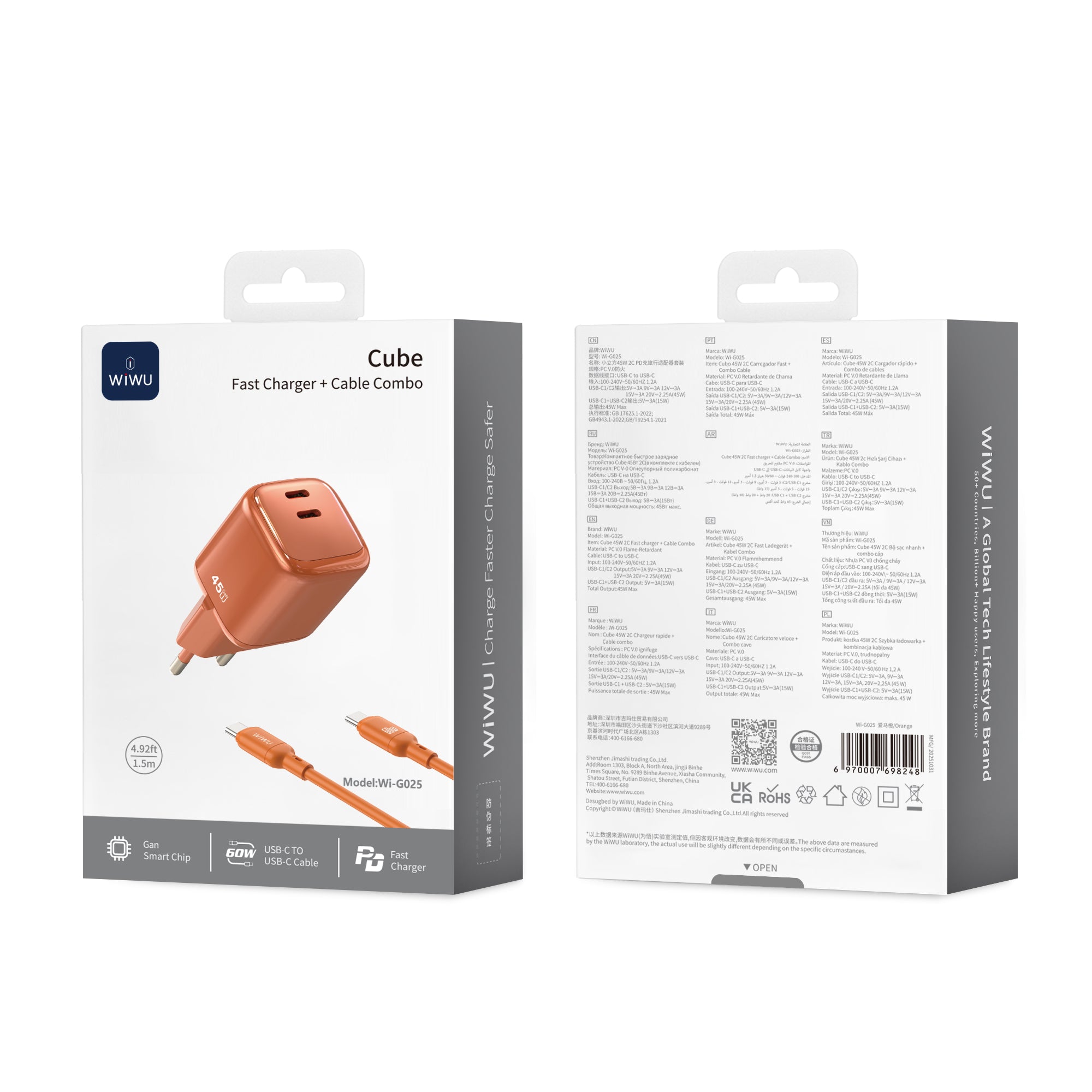 WiWU Cube 45W 2C PD Fast Charge Travel Adapter Combo Wi-G025
