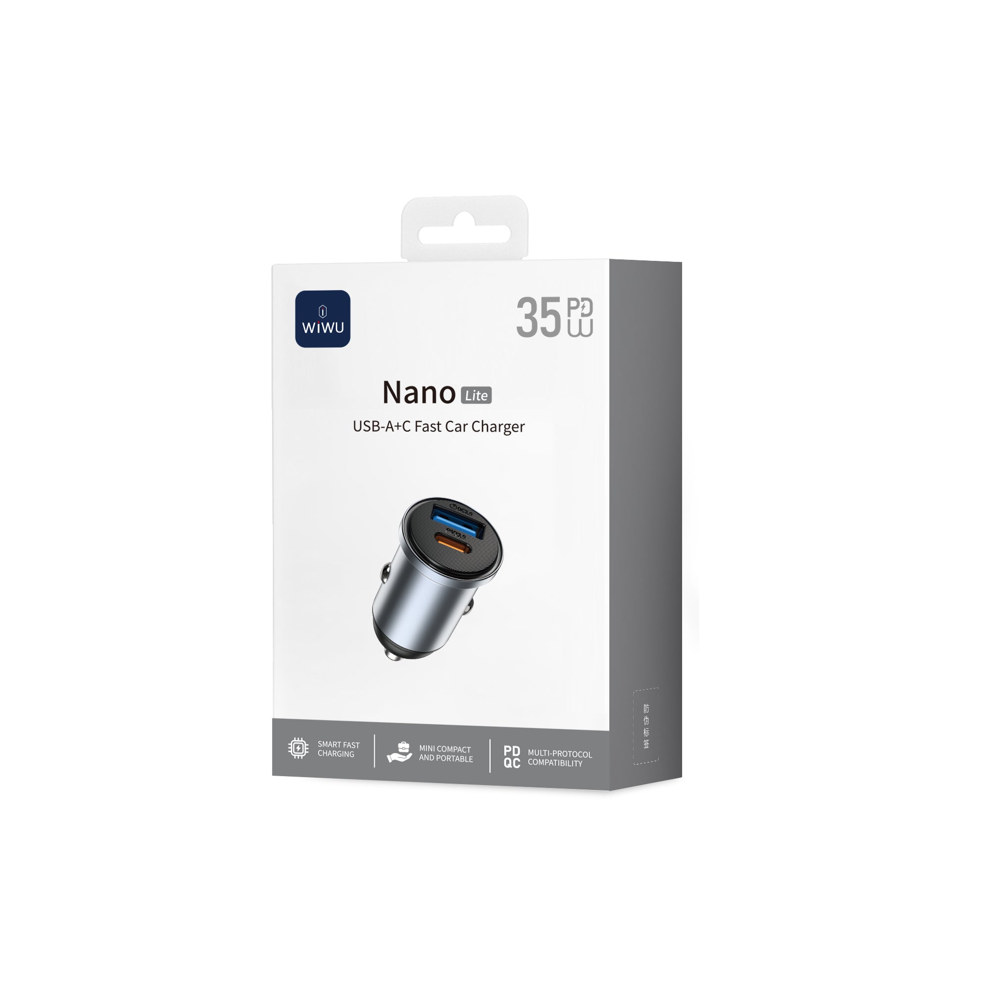 WiWU Wi‑CC030 Nano Lite 35W USB‑C plus USB Car Charger PPS Mini Dual Port Fast Charge Adapter
