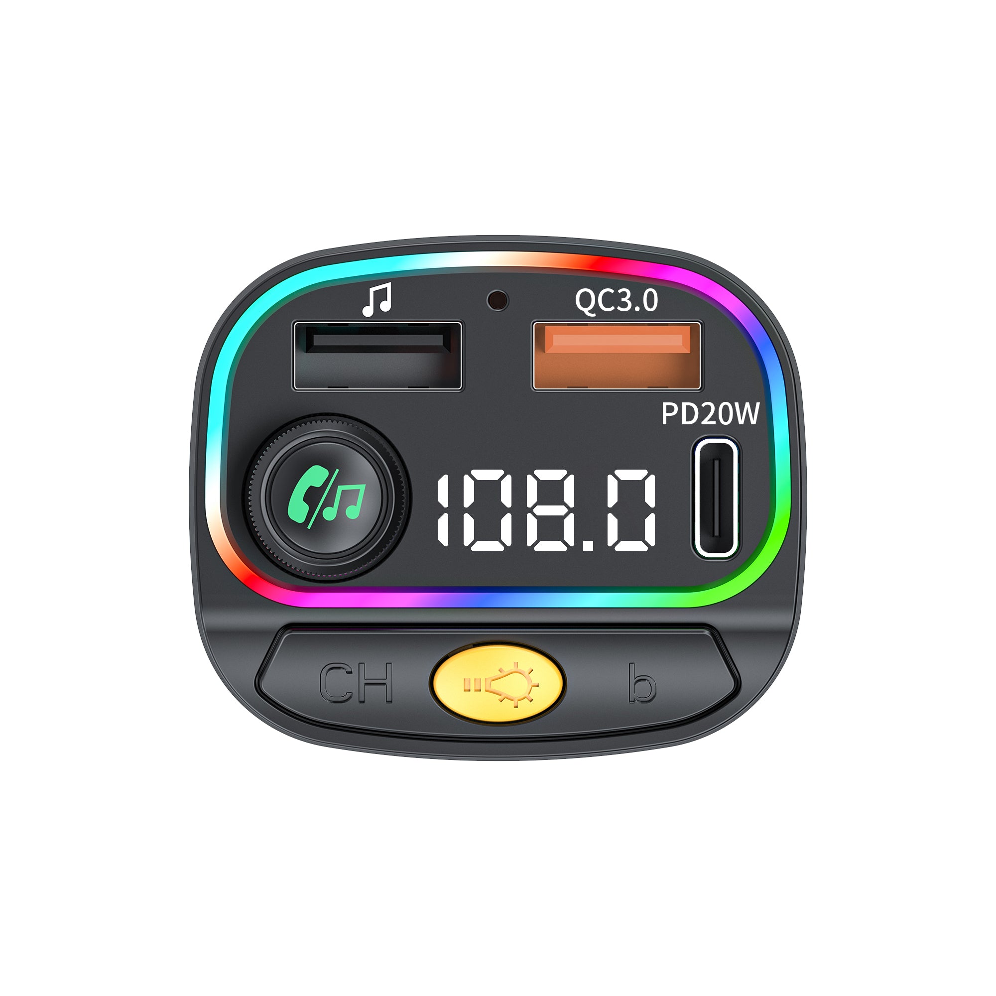 WiWU Wi-QC031 Bluetooth 5.3 Car FM Transmitter with RGB Lights & 38W Fast Charging