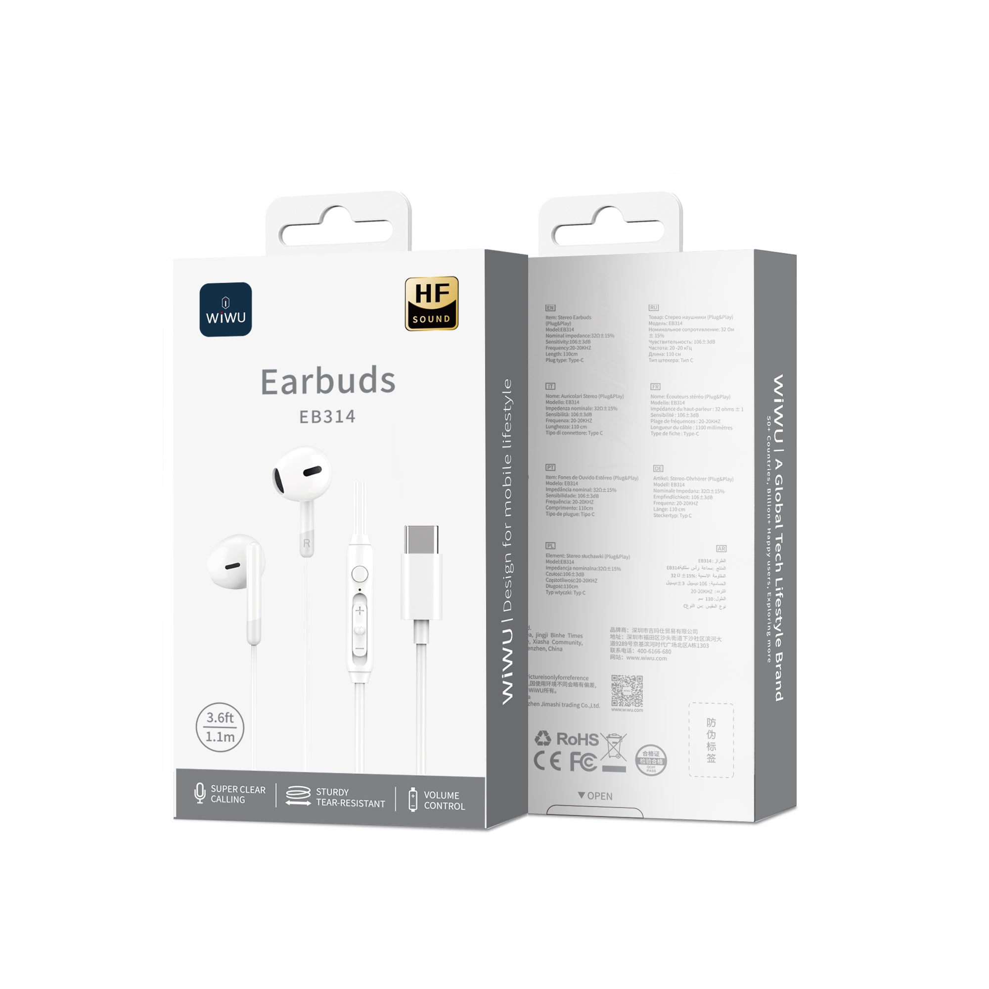 WiWU Type C Wired Earphone EB314 Ergonomic Design Sports Headsets