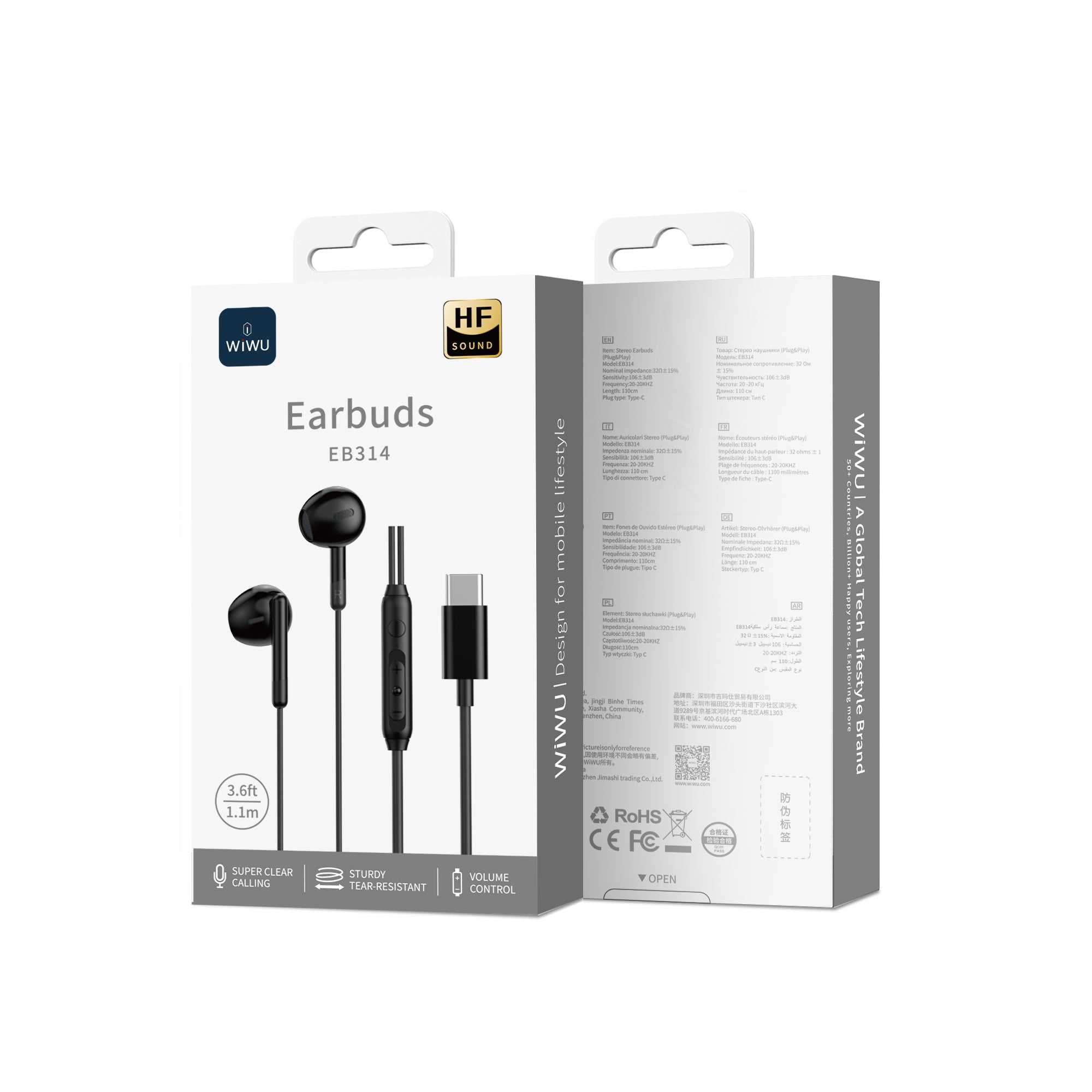 WiWU Type C Wired Earphone EB314 Ergonomic Design Sports Headsets