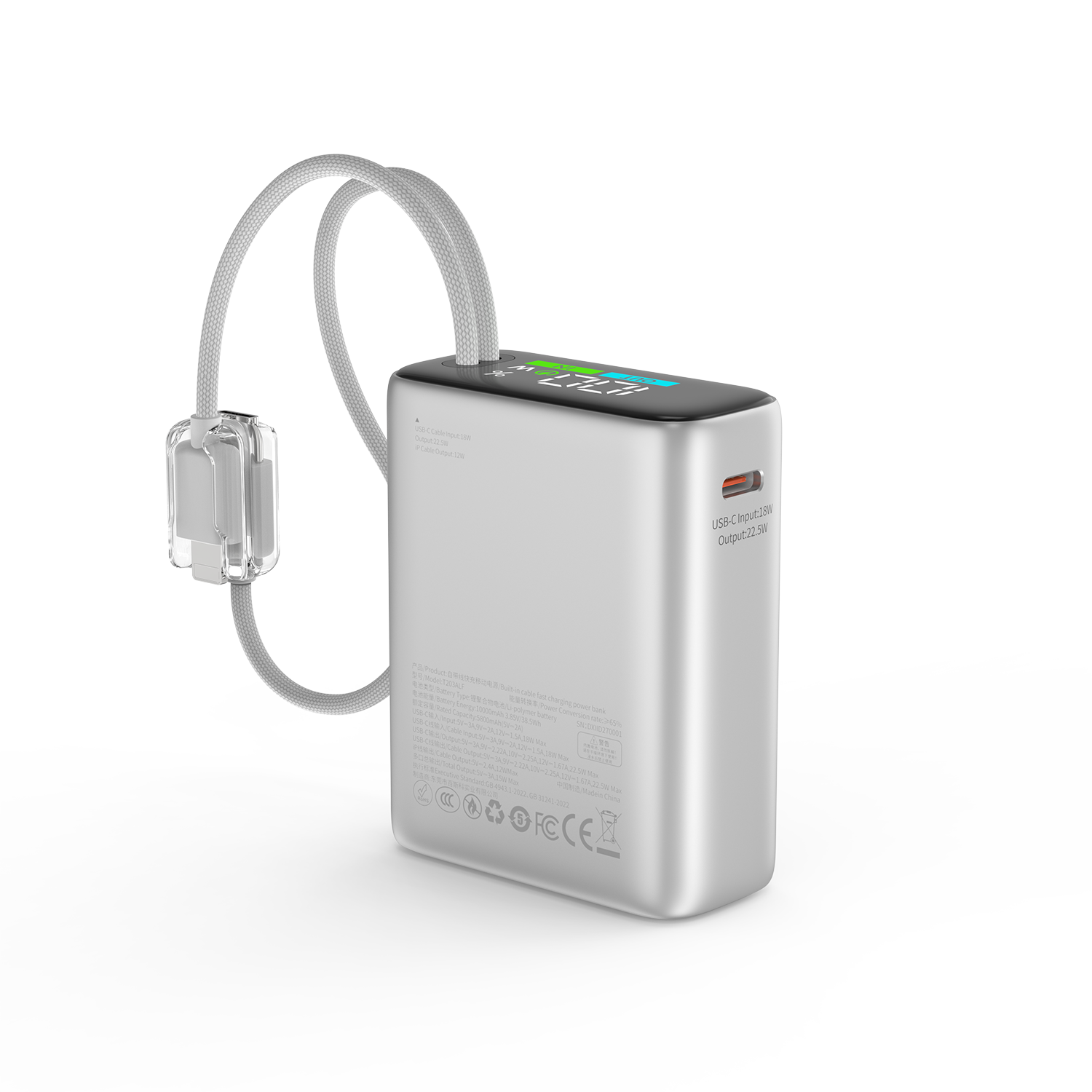 WiWU Power Plus Built-in Cable Power Bank T203ALF
