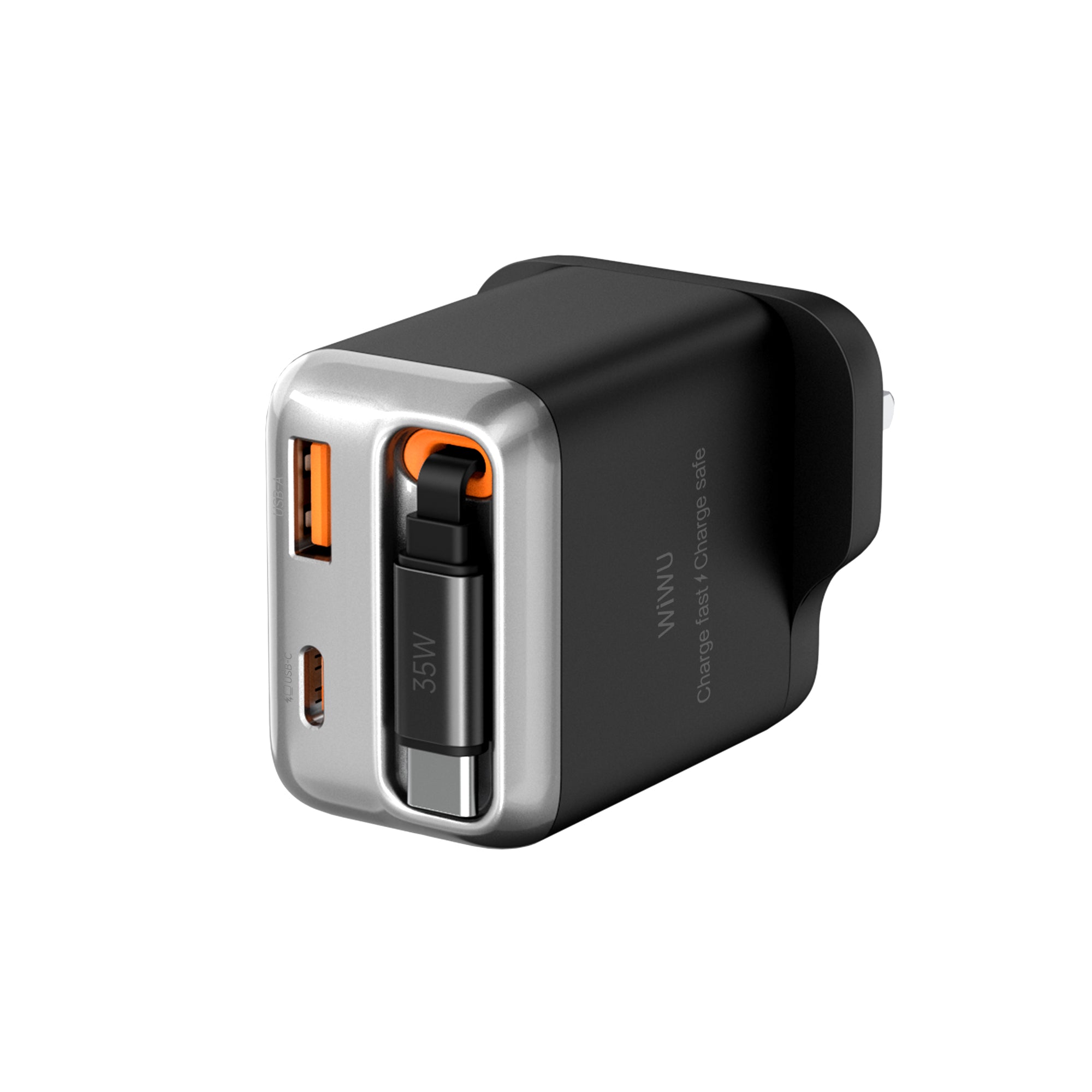 Helix GaN Faster Charger PD 35W with Built in Retractable Cable 70cm Wi-G029