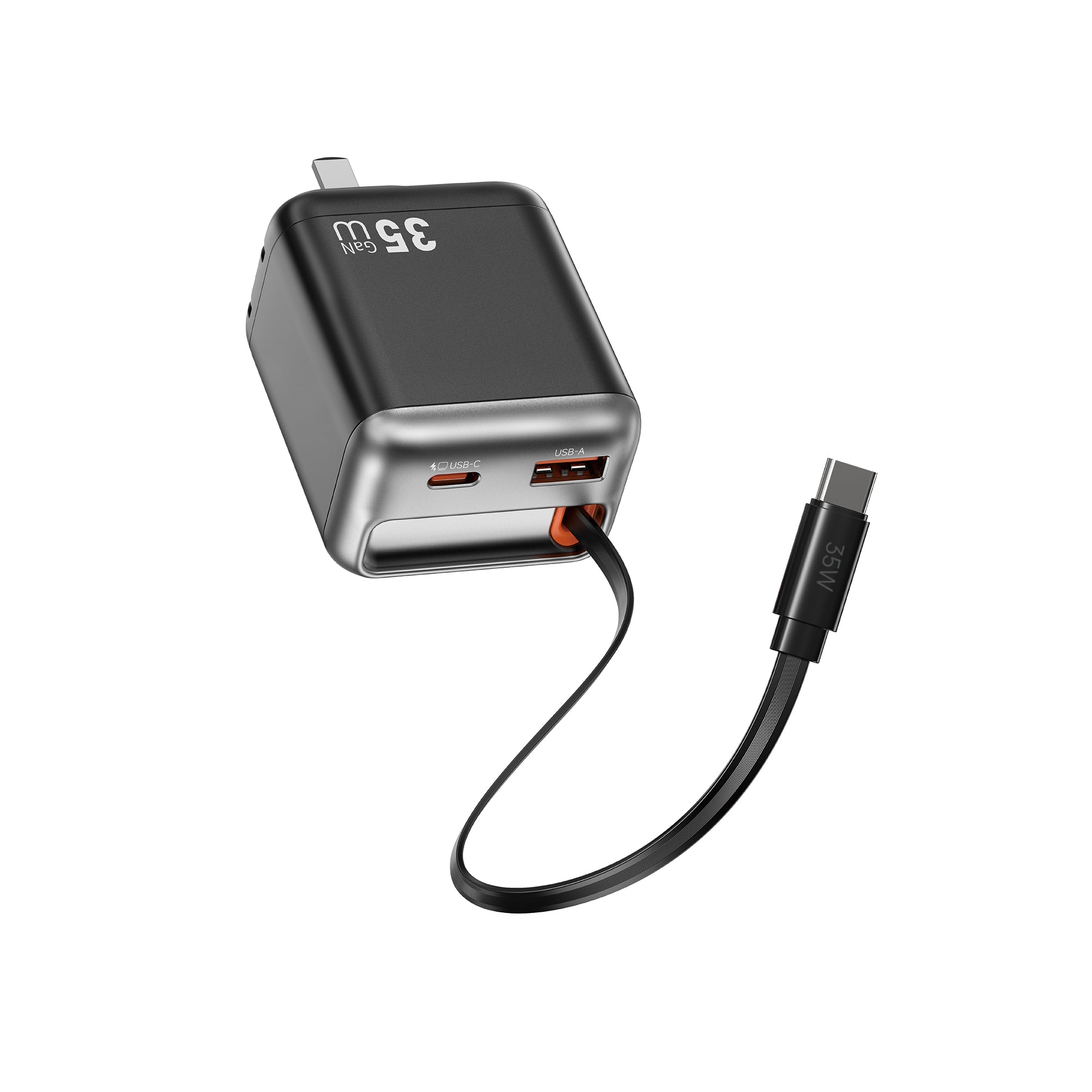 Helix GaN Faster Charger PD 35W with Built in Retractable Cable 70cm Wi-G029