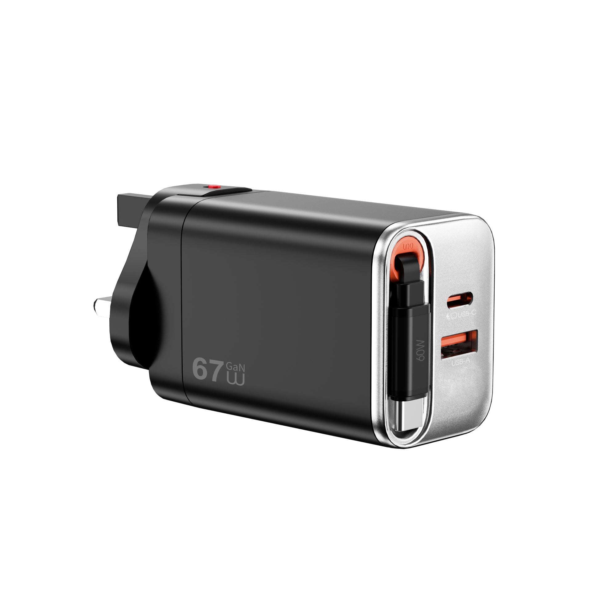 WiWU Helix Pro 67W GaN Technology PD/QC 2USB C+1 USB A Port Fast Charger (with EU and UK plug adapters) Wi-G027 CN