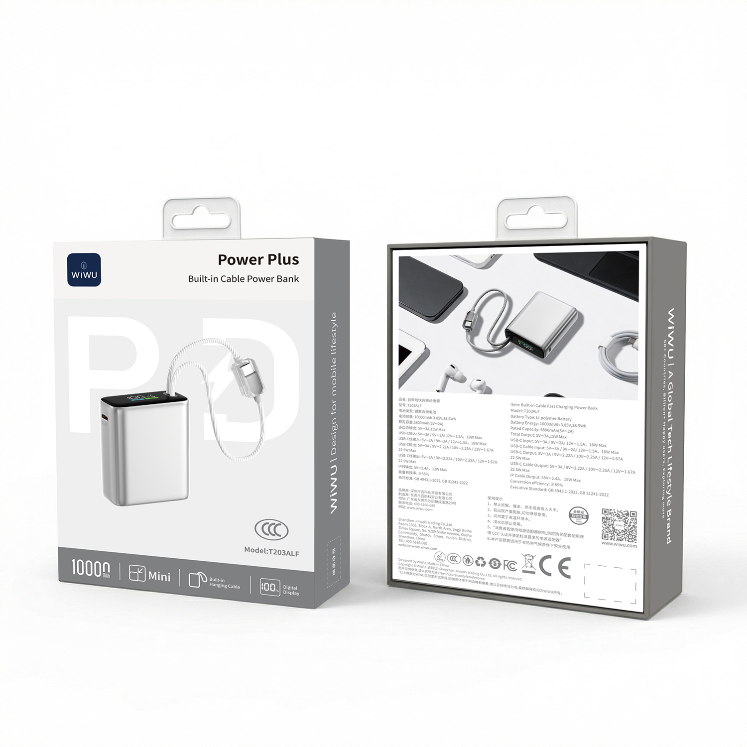WiWU Power Plus Built-in Cable Power Bank T203ALF