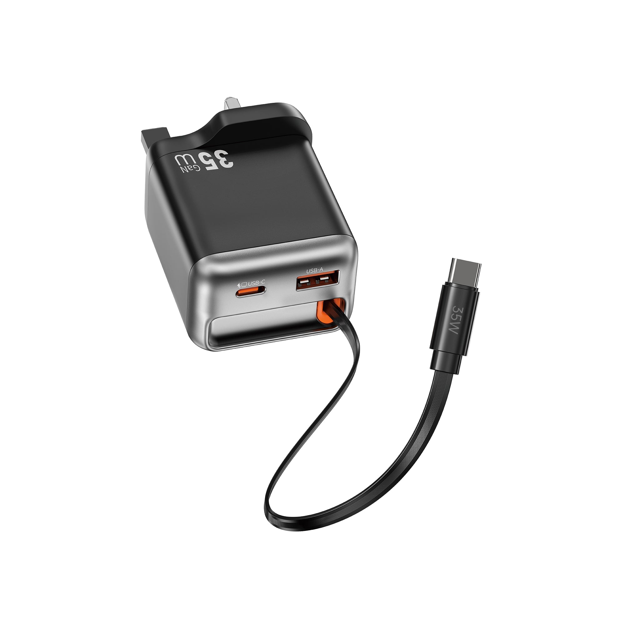 Helix GaN Faster Charger PD 35W with Built in Retractable Cable 70cm Wi-G029