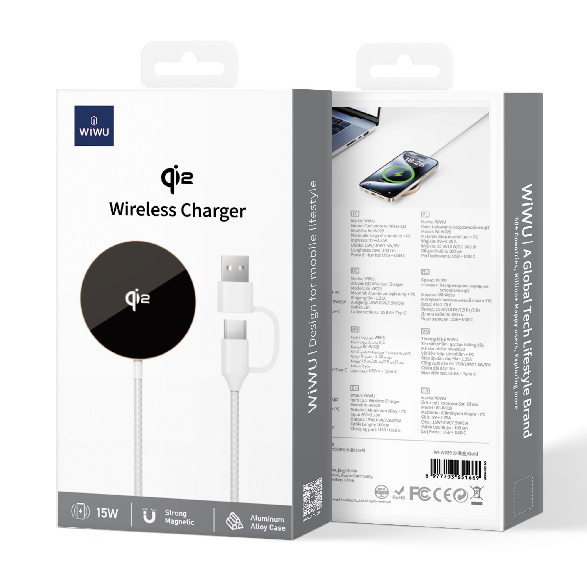 WiWU Qi2.0 Wireless Charger Wi-W029 Aluminum alloy magnetic 15W wireless charger for mobile phone