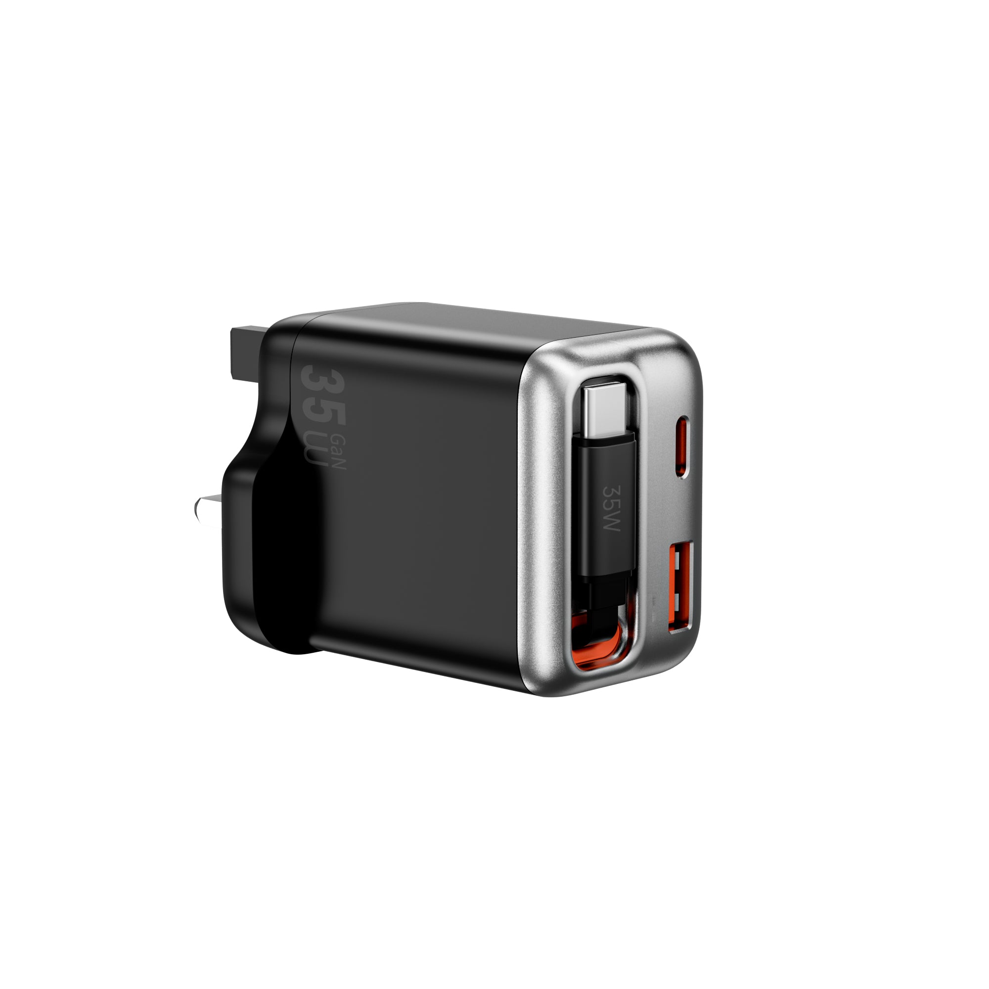 Helix GaN Faster Charger PD 35W with Built in Retractable Cable 70cm Wi-G029