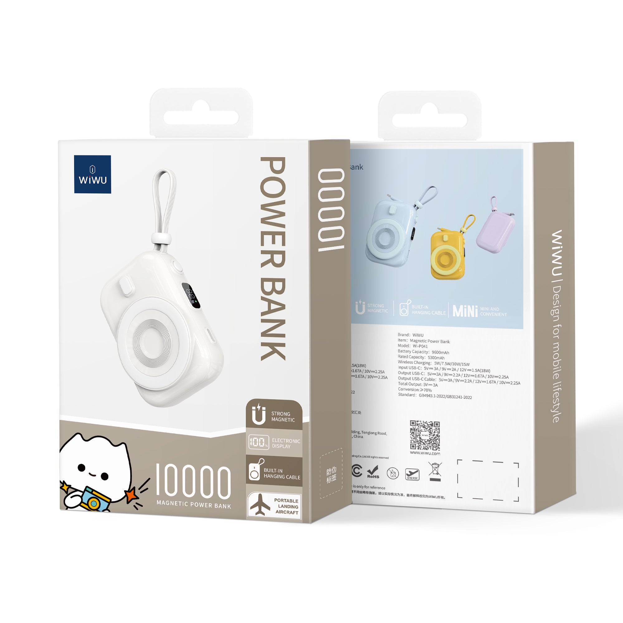 WiWU Brand New Magnetic 22.5w Fast Charging Wi-P041 Colorful Mini Portable Power Bank With Type C Port Cable