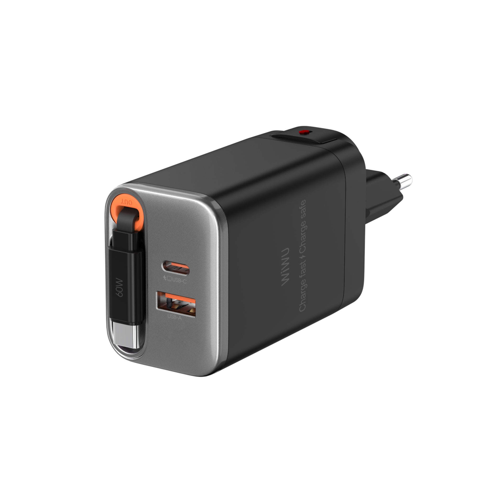 WiWU Helix Pro 67W GaN Technology PD/QC 2USB C+1 USB A Port Fast Charger (with EU and UK plug adapters) Wi-G027 CN