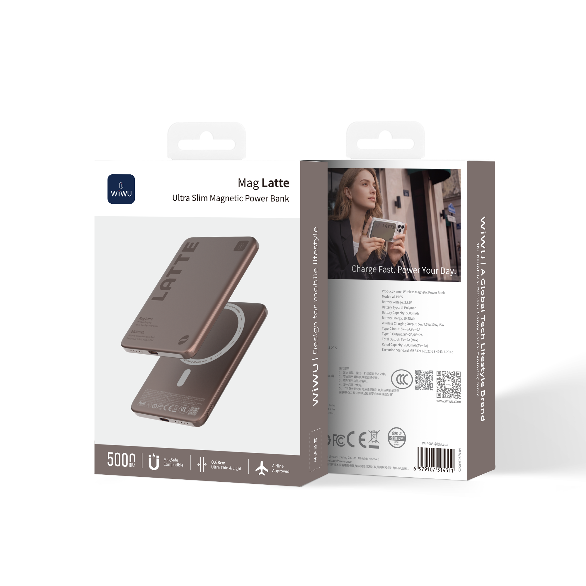 WiWU Wi-P085 5000mAh Magnetic Wireless Power Bank with 15W Fast Charging